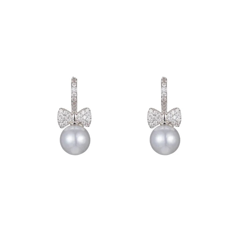 REETI 925 sterling silver Bowknot zircon Stud Earrings for Women Wedding Fashion Jewelry Pearl Earrings Valentine's Day Gift