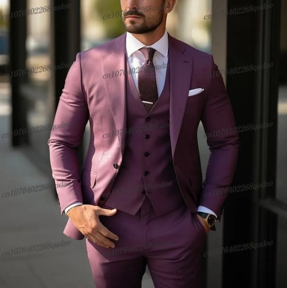 Grey Formal Men Suit Wedding Party Groom Suits Groomsman Male Tuxedos Bridegroom Costume 3 Piece Set Jacket Vest Pant