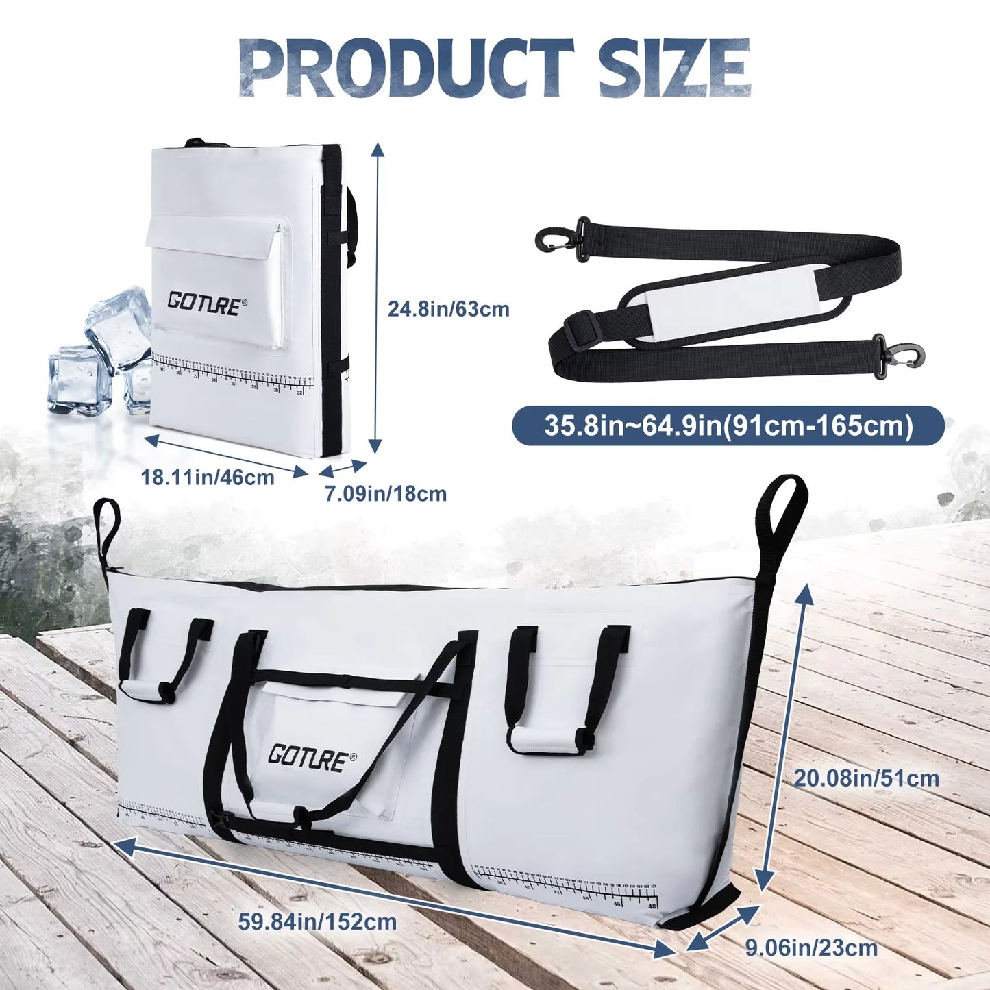 Goture Sea Fishing Live Fish Insulated Cooler Bag Waterproof Fish Bag Fishing Cooler Bag Freshness 72 Hour Retention Collapsible