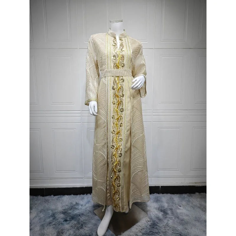 Eid Muslim Party Dress for Women Abaya with Inner Dress 2 Piece Set Jalabiya Ramadan Abayas Robe Caftan Vestidos Largos 2024