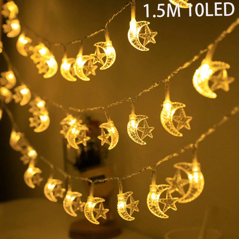 EID Mubarak Moon Star LED String Lights Battery Operated Ramadan Kareem Decoration for Home Islam Muslim Festival Party Supplies