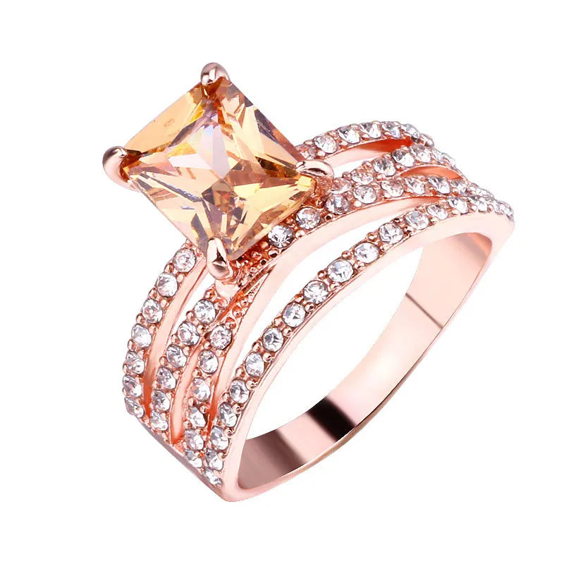 2025 Fashion Women Rings Statement Wedding Jewelry Valentine's Day Gift Cute Multilayer Square Rhinestones Zircon Ring for Women