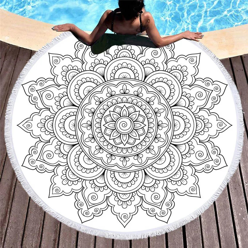 Mandala Round Beach Towels Summer Geometric Thick Bath Shower Towel 150cm Circle Beach Swim Yoga Mat Cover Up serviette de plage