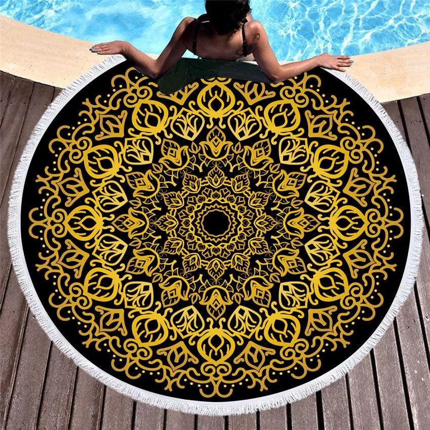 Mandala Round Beach Towels Summer Geometric Thick Bath Shower Towel 150cm Circle Beach Swim Yoga Mat Cover Up serviette de plage