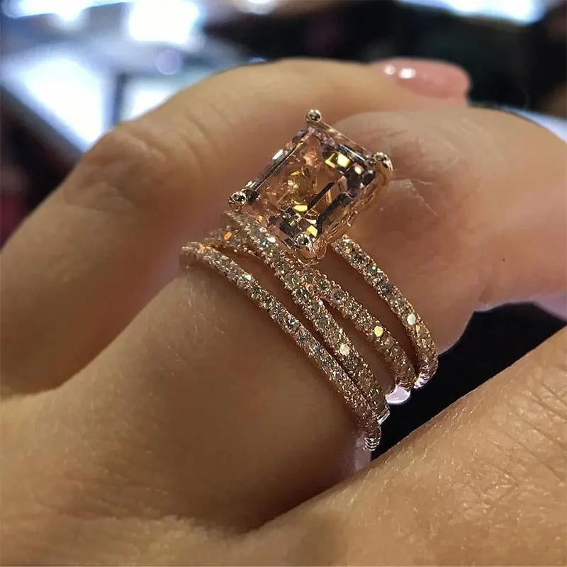 2025 Fashion Women Rings Statement Wedding Jewelry Valentine's Day Gift Cute Multilayer Square Rhinestones Zircon Ring for Women
