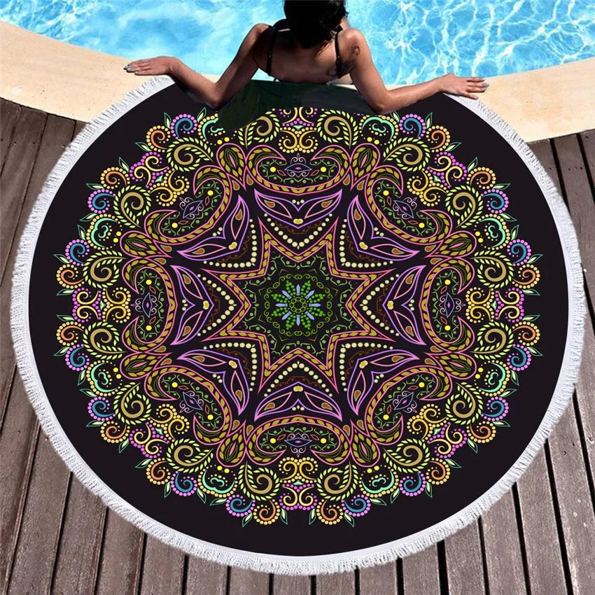 Mandala Round Beach Towels Summer Geometric Thick Bath Shower Towel 150cm Circle Beach Swim Yoga Mat Cover Up serviette de plage