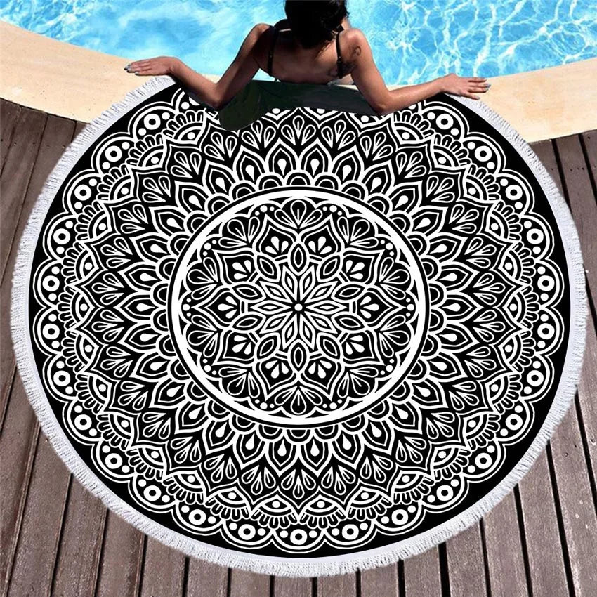 Mandala Round Beach Towels Summer Geometric Thick Bath Shower Towel 150cm Circle Beach Swim Yoga Mat Cover Up serviette de plage