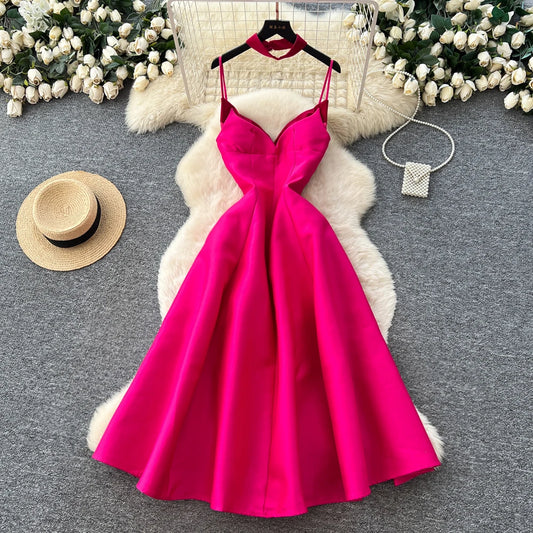 Summer Elegant V-Neck A-Line Midi Dress for Women Sleeveless Empire Dress