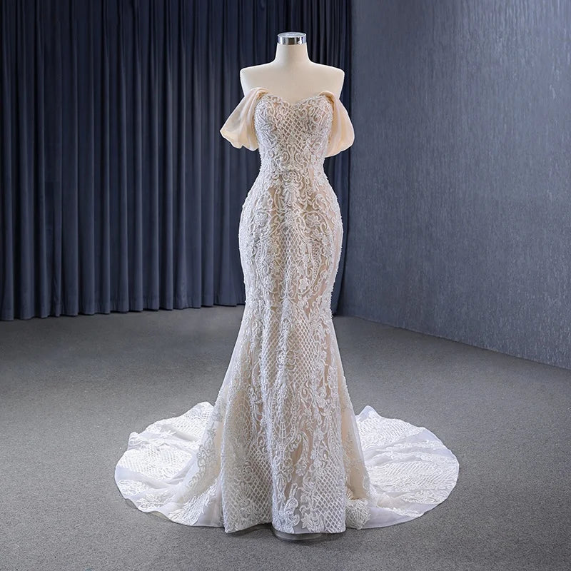 Jancember 231073 Vintage Detachable Off Shoulder Appliques Mermaid Wedding Dresses
