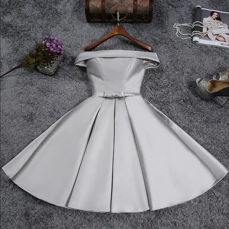 Robe de soiree 2025 Short reflective dress Evening Dress Boat Neck Party Ball Gown vestido de festa vestito da sera prom dresses