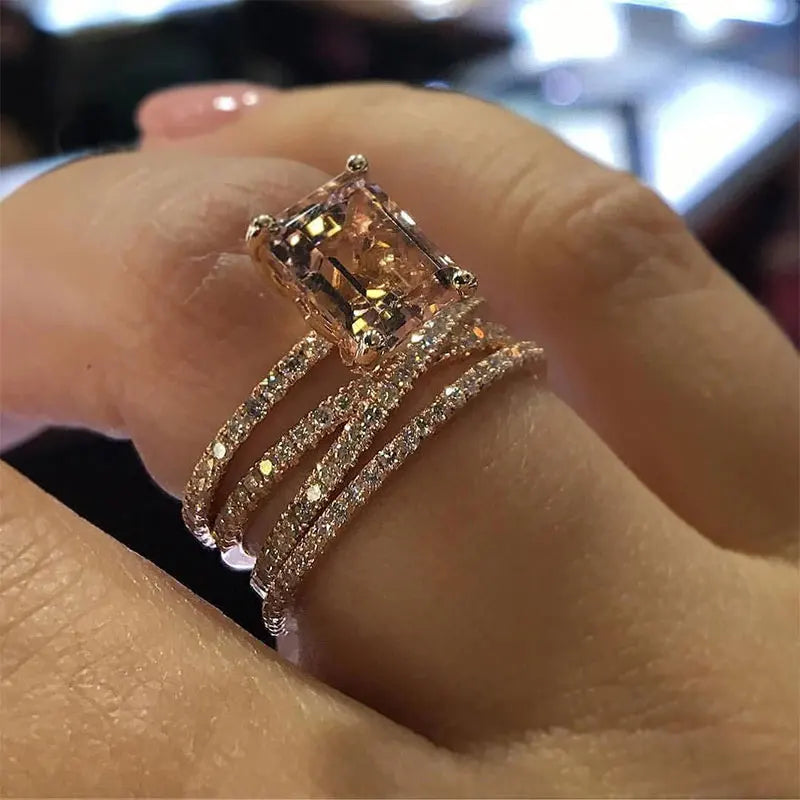 2025 Fashion Women Rings Statement Wedding Jewelry Valentine's Day Gift Cute Multilayer Square Rhinestones Zircon Ring for Women