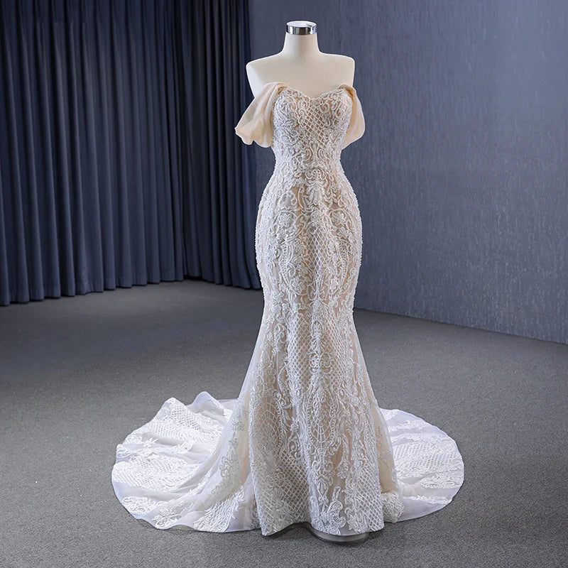 Jancember 231073 Vintage Detachable Off Shoulder Appliques Mermaid Wedding Dresses