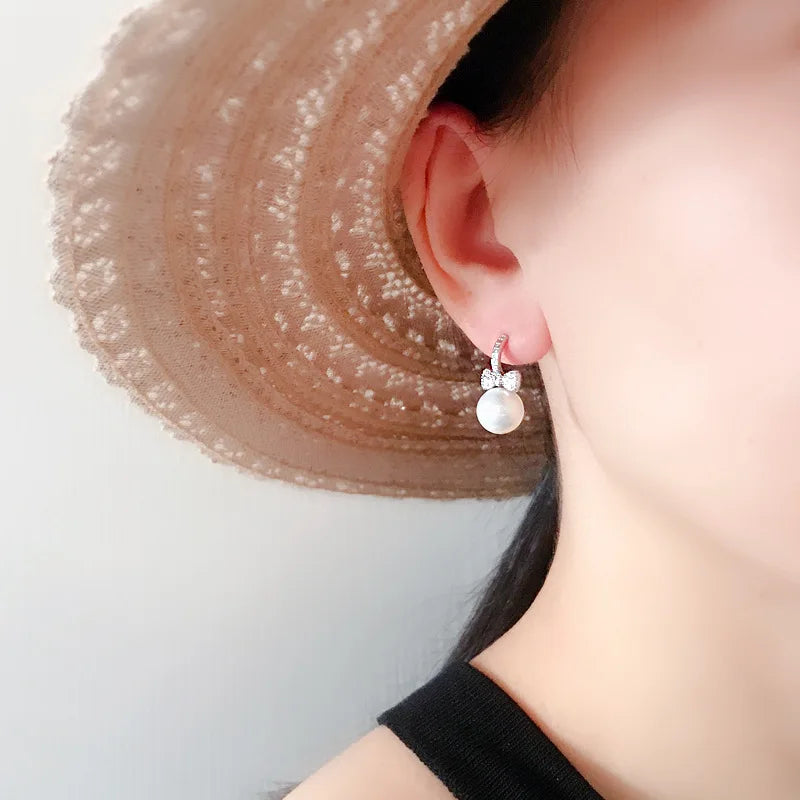 REETI 925 sterling silver Bowknot zircon Stud Earrings for Women  Wedding Fashion Jewelry Pearl Earrings Valentine's Day Gift