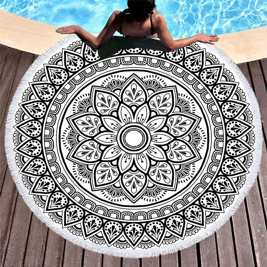 Mandala Round Beach Towels Summer Geometric Thick Bath Shower Towel 150cm Circle Beach Swim Yoga Mat Cover Up serviette de plage