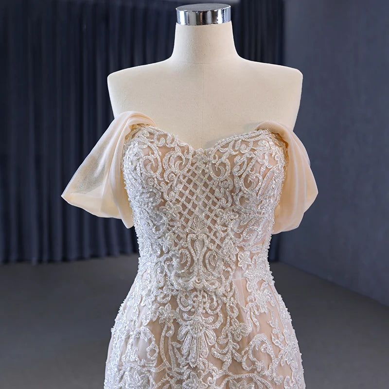 Jancember 231073 Vintage Detachable Off Shoulder Appliques Mermaid Wedding Dresses