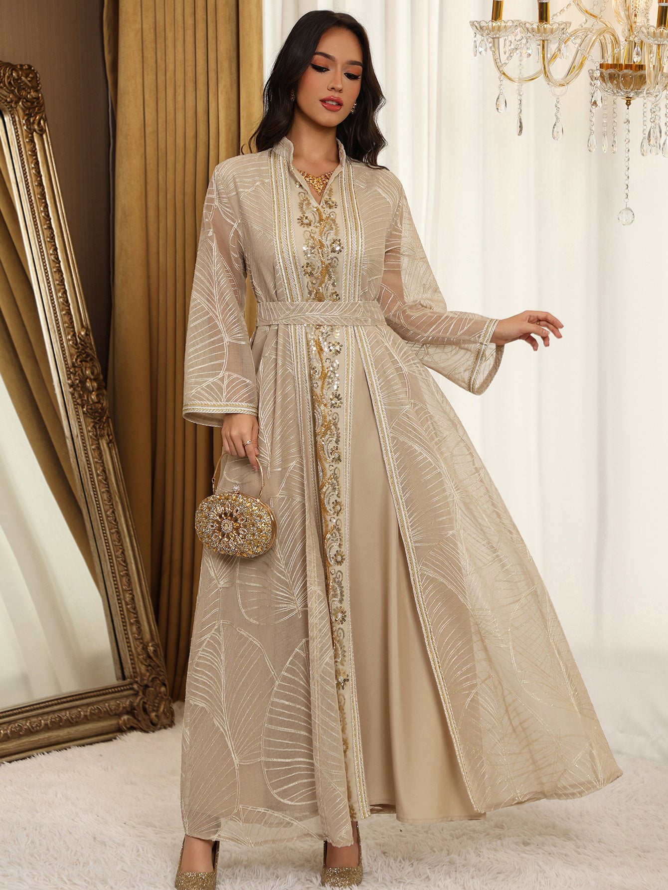 Eid Muslim Party Dress for Women Abaya with Inner Dress 2 Piece Set Jalabiya Ramadan Abayas Robe Caftan Vestidos Largos 2024