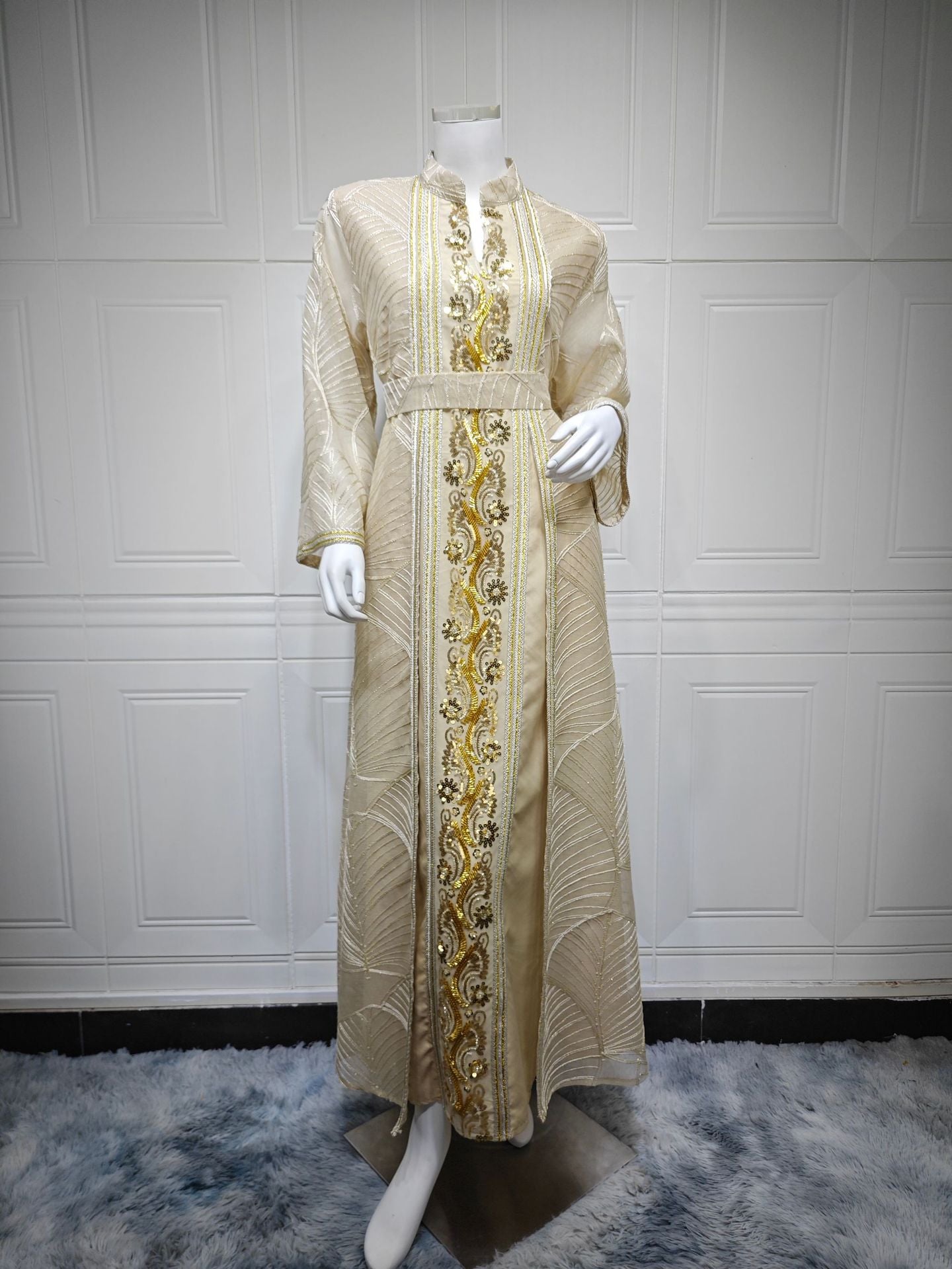 Eid Muslim Party Dress for Women Abaya with Inner Dress 2 Piece Set Jalabiya Ramadan Abayas Robe Caftan Vestidos Largos 2024