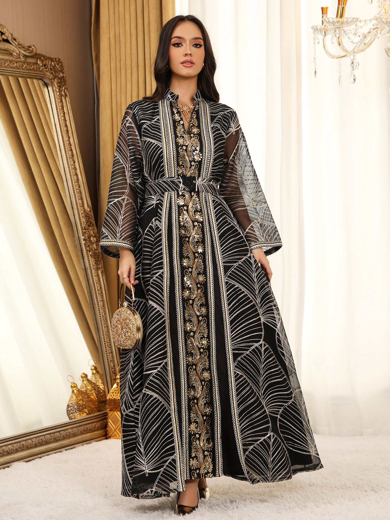 Eid Muslim Party Dress for Women Abaya with Inner Dress 2 Piece Set Jalabiya Ramadan Abayas Robe Caftan Vestidos Largos 2024