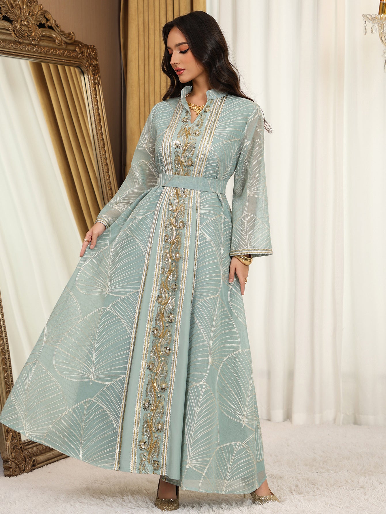 Eid Muslim Party Dress for Women Abaya with Inner Dress 2 Piece Set Jalabiya Ramadan Abayas Robe Caftan Vestidos Largos 2024