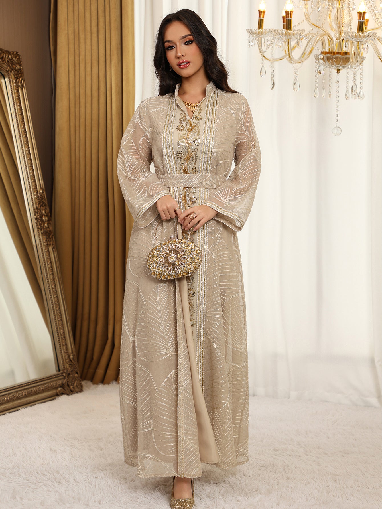 Eid Muslim Party Dress for Women Abaya with Inner Dress 2 Piece Set Jalabiya Ramadan Abayas Robe Caftan Vestidos Largos 2024