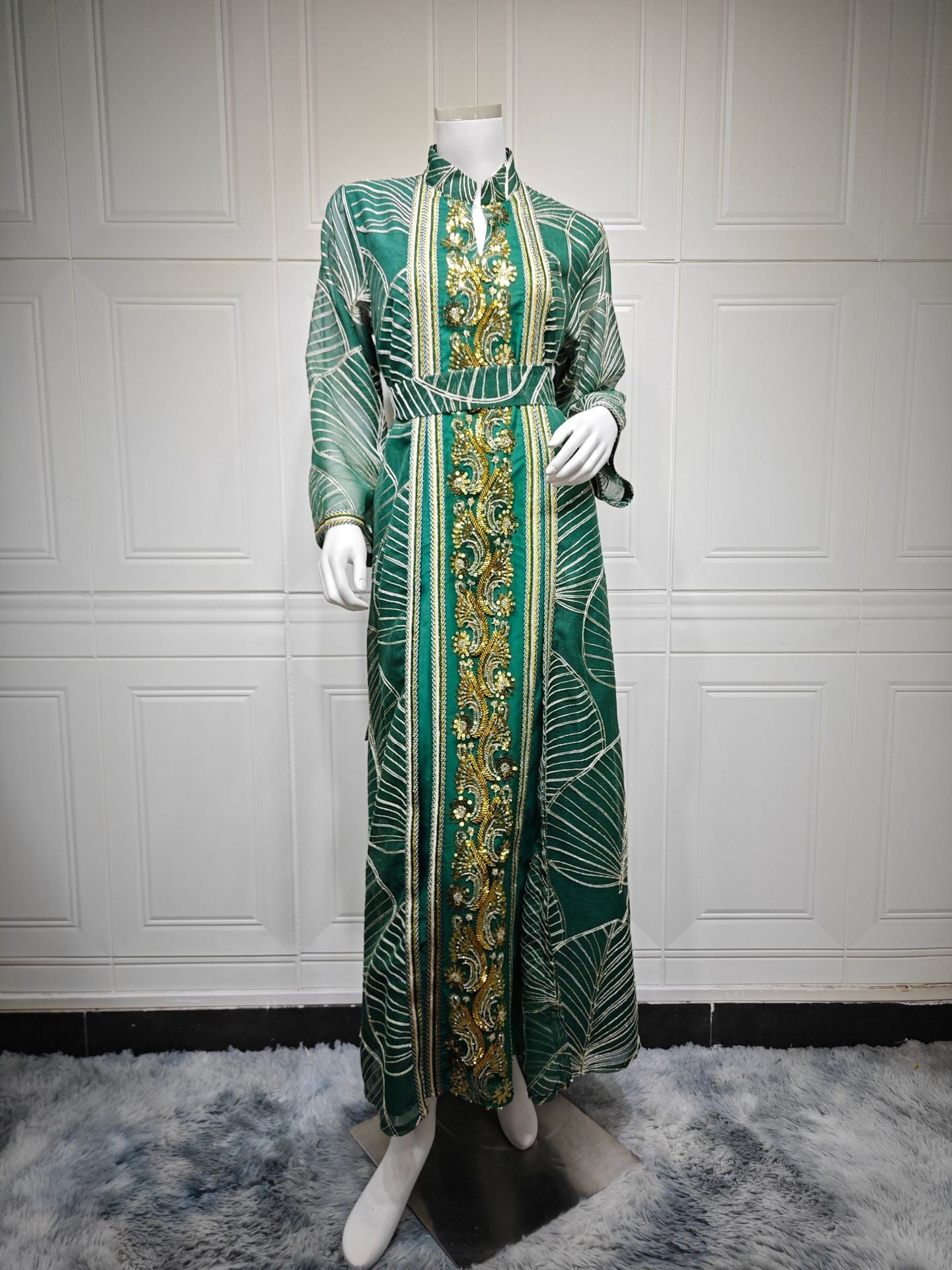 Eid Muslim Party Dress for Women Abaya with Inner Dress 2 Piece Set Jalabiya Ramadan Abayas Robe Caftan Vestidos Largos 2024