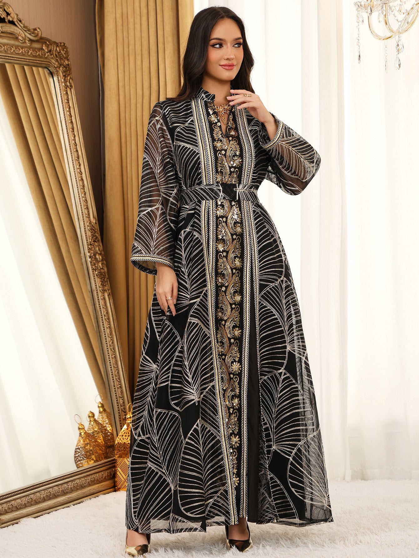 Eid Muslim Party Dress for Women Abaya with Inner Dress 2 Piece Set Jalabiya Ramadan Abayas Robe Caftan Vestidos Largos 2024