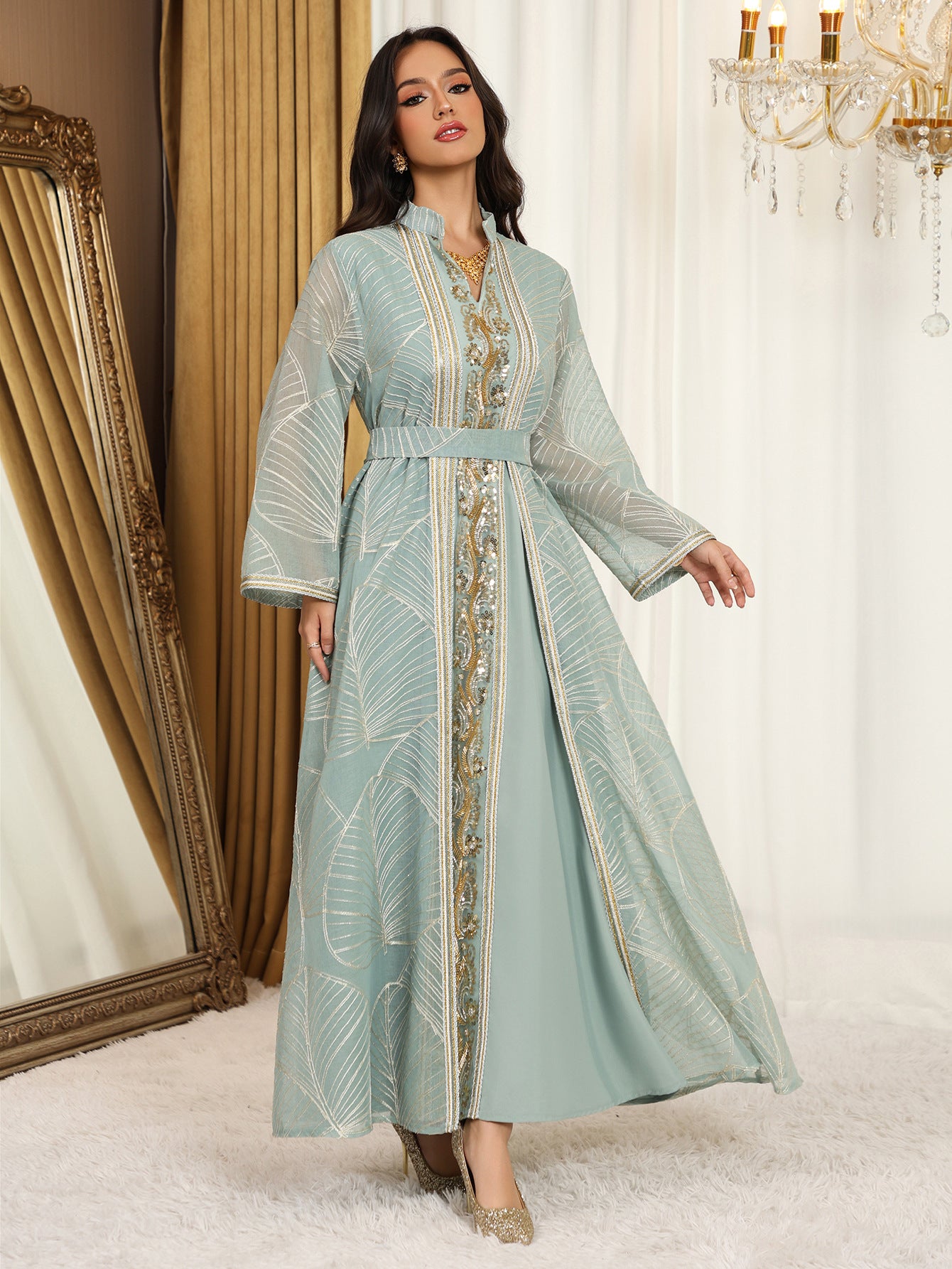 Eid Muslim Party Dress for Women Abaya with Inner Dress 2 Piece Set Jalabiya Ramadan Abayas Robe Caftan Vestidos Largos 2024