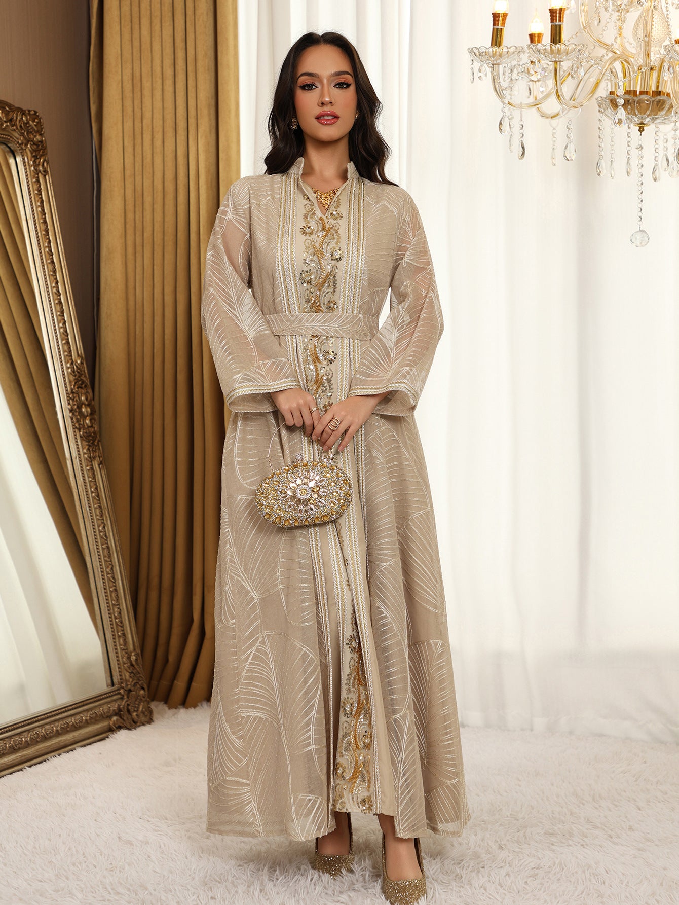 Eid Muslim Party Dress for Women Abaya with Inner Dress 2 Piece Set Jalabiya Ramadan Abayas Robe Caftan Vestidos Largos 2024