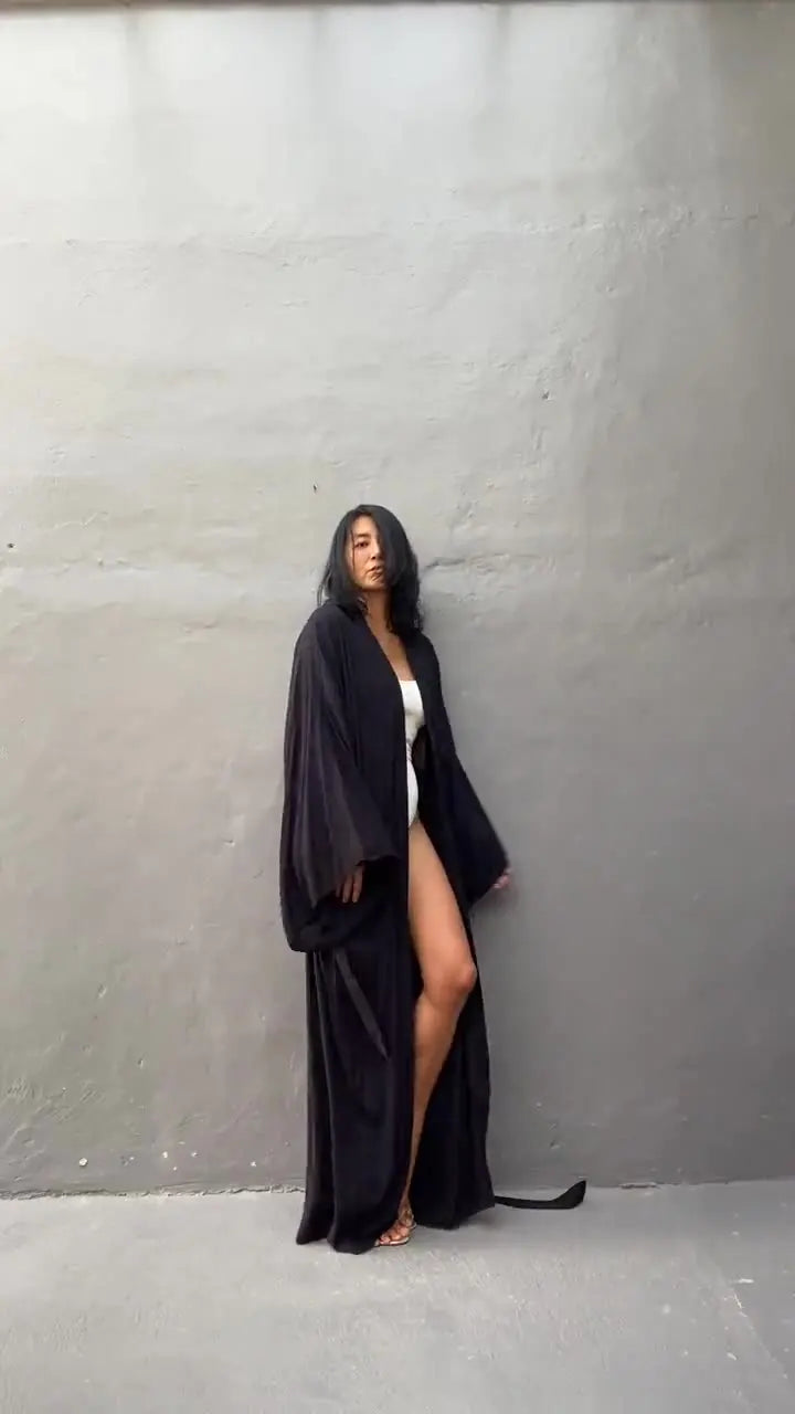 5 Colors Solid Bikini Cover-ups Long Kimono Sexy Belted Summer Wrap Dress Women Beach Wear Cover Up Cardigan Robe De Plage