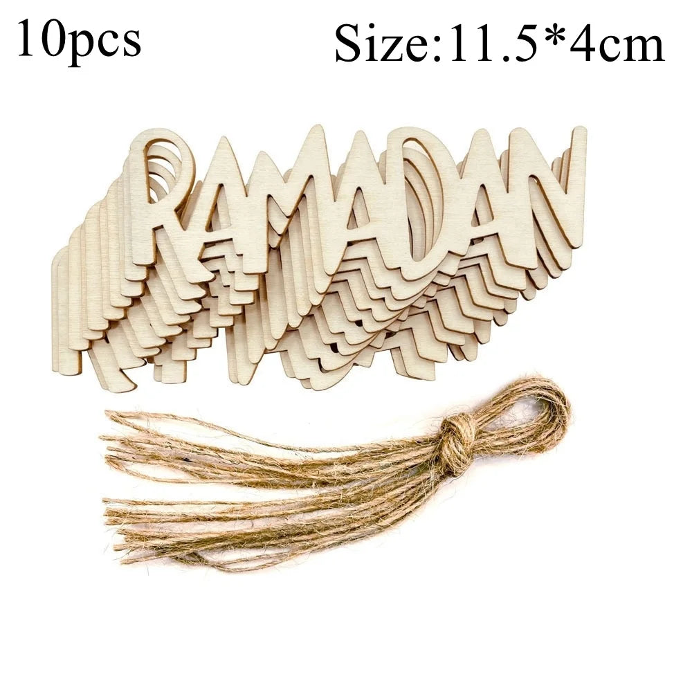 10pcs Eid Mubarak Wooden Hanging Pendant Hollowed Wooden DIY Painting Ornaments For Muslim Ramadan Kareem Home Party Decoration