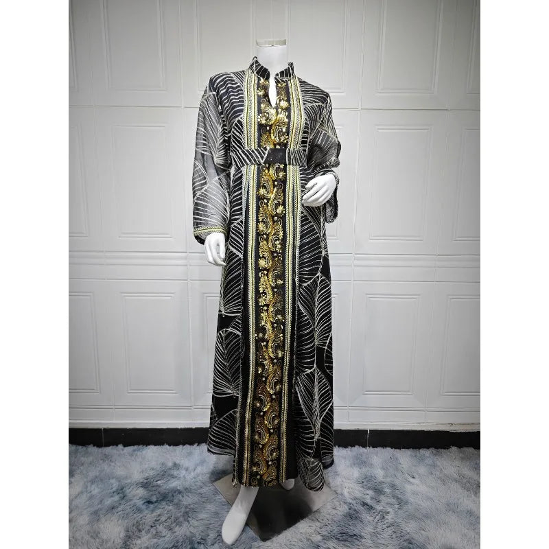 Eid Muslim Party Dress for Women Abaya with Inner Dress 2 Piece Set Jalabiya Ramadan Abayas Robe Caftan Vestidos Largos 2024