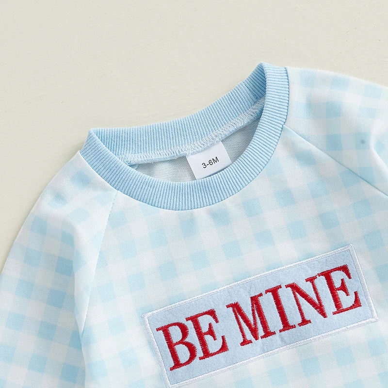 Infant Baby Boy Valentine's Day Outfit Clothes Plaid Long Sleeve Romper Jumpsuit Pants