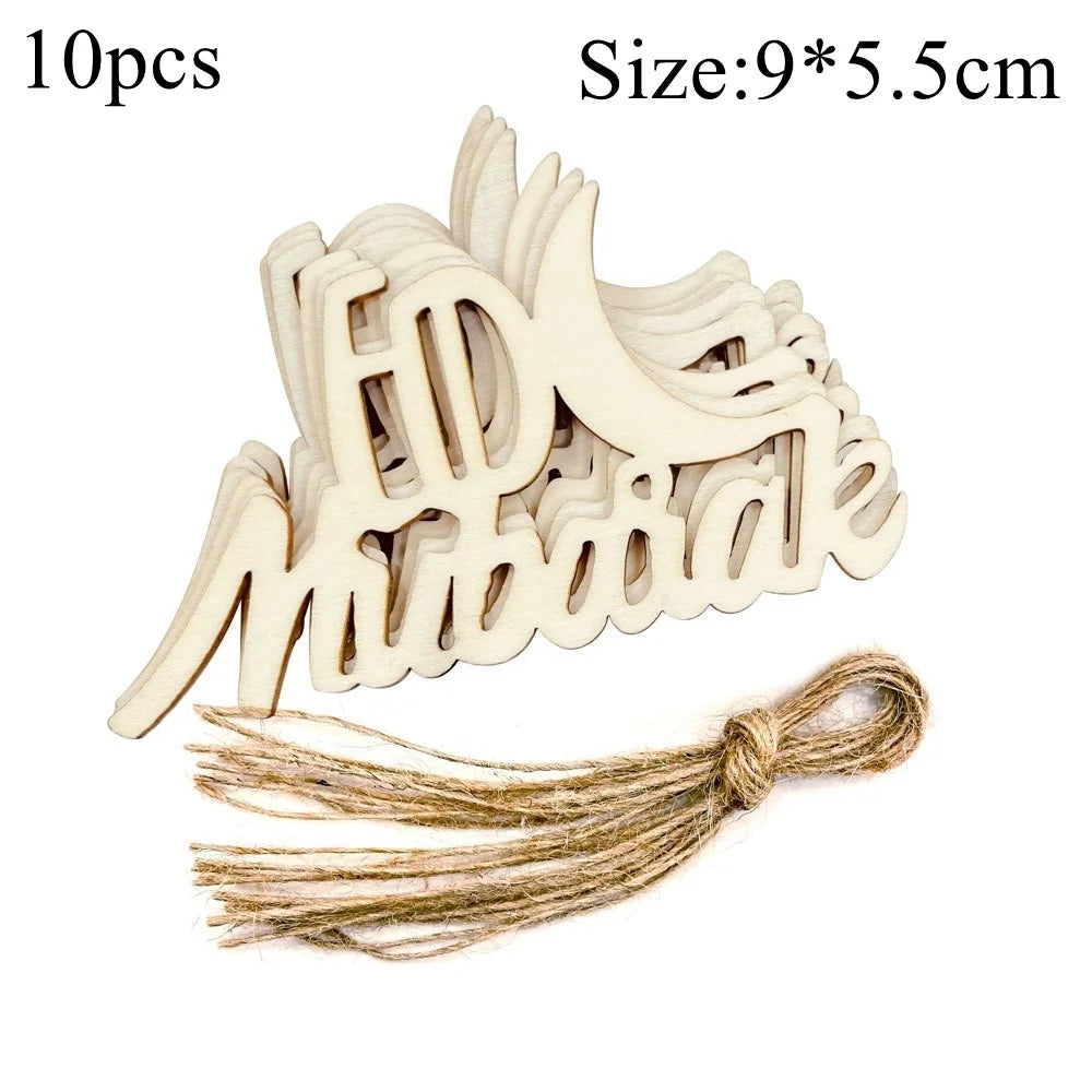 10pcs Eid Mubarak Wooden Hanging Pendant Hollowed Wooden DIY Painting Ornaments For Muslim Ramadan Kareem Home Party Decoration