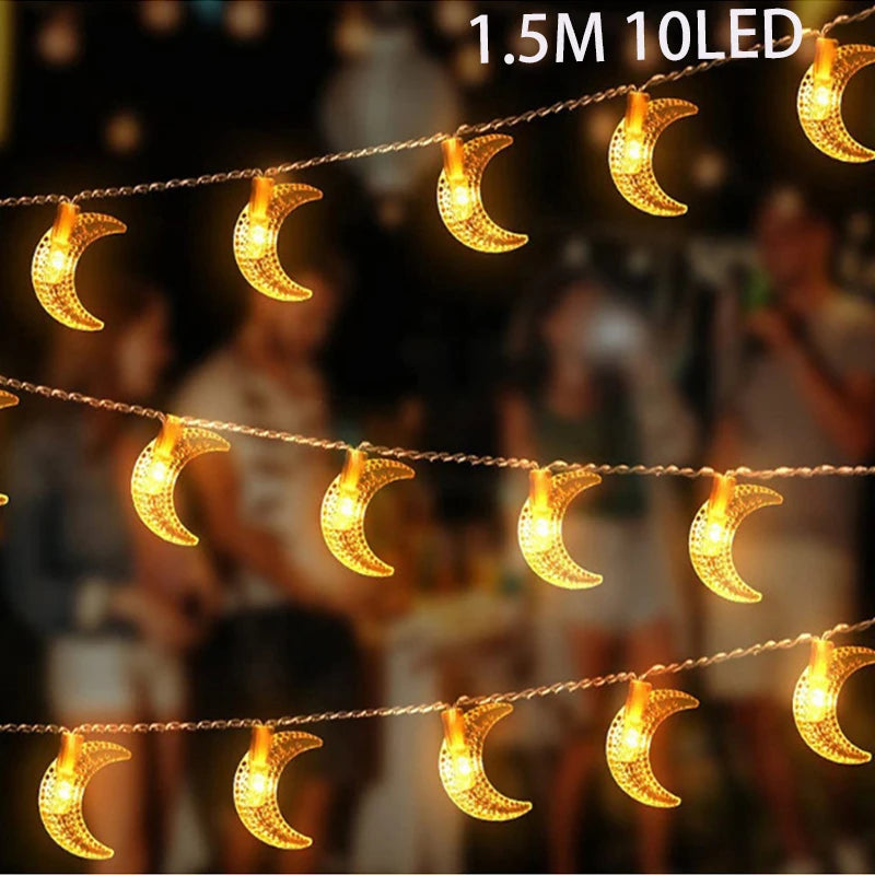 EID Mubarak Moon Star LED String Lights Battery Operated Ramadan Kareem Decoration for Home Islam Muslim Festival Party Supplies