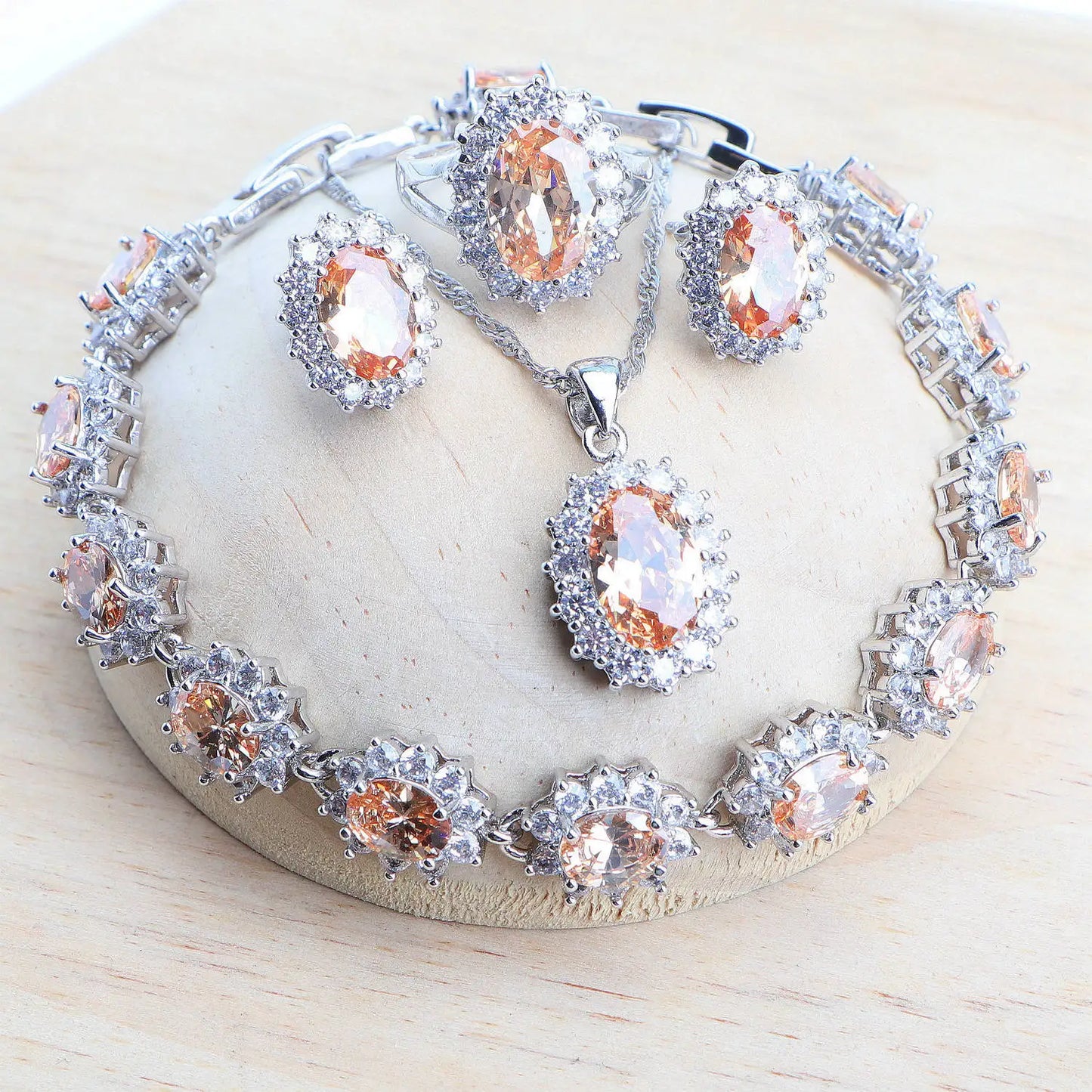 925 Sterling Silver Bridal Jewelry Sets Zircon Ladies Jewellery Wedding Rings Earrings Pendant Bracelets Necklace Set For Women