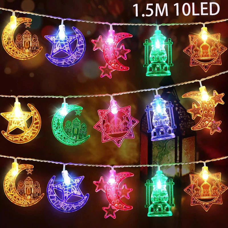 EID Mubarak Moon Star LED String Lights Battery Operated Ramadan Kareem Decoration for Home Islam Muslim Festival Party Supplies