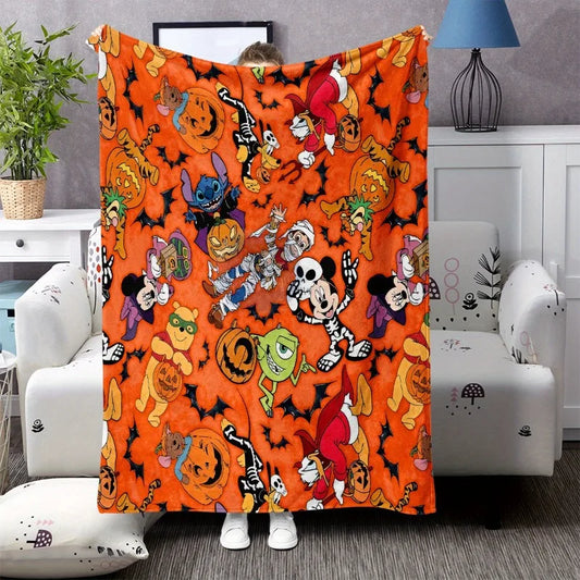 1pc Mickey Monsters Halloween Flannel Blanket Cozy Pumpkin Bat for Bedroom Living Room Sofa Gift Bedroom Decor Festive Home Item