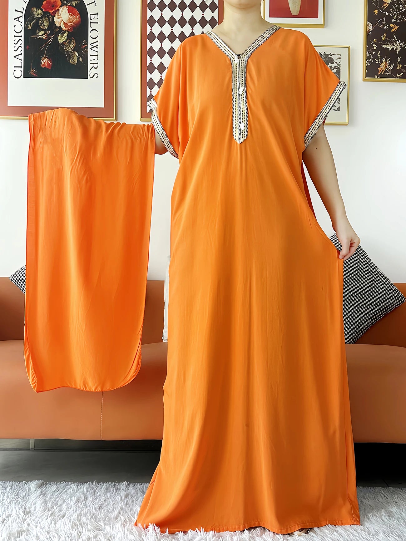 2024 Muslim Caftan Traditional short sleeve Dress Solid Cotton kaftan Beach Summer Abaya African dresses for women