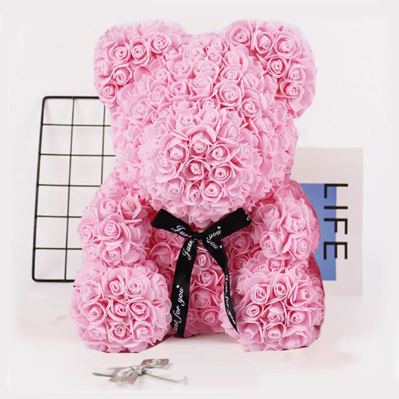 Immortal Rose Bear, Creative Simulation Flower, Mother‘s Day,’Wedding, Valentine's Day Gift, New Year Gift for Girlfriend, 18cm