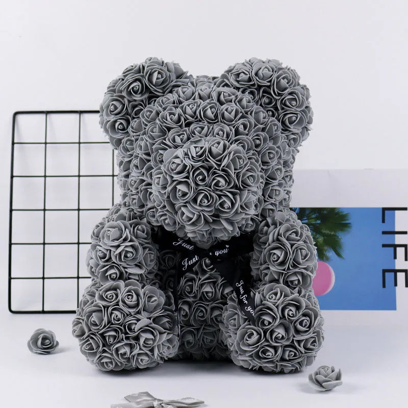 Immortal Rose Bear, Creative Simulation Flower, Mother‘s Day,’Wedding, Valentine's Day Gift, New Year Gift for Girlfriend, 18cm
