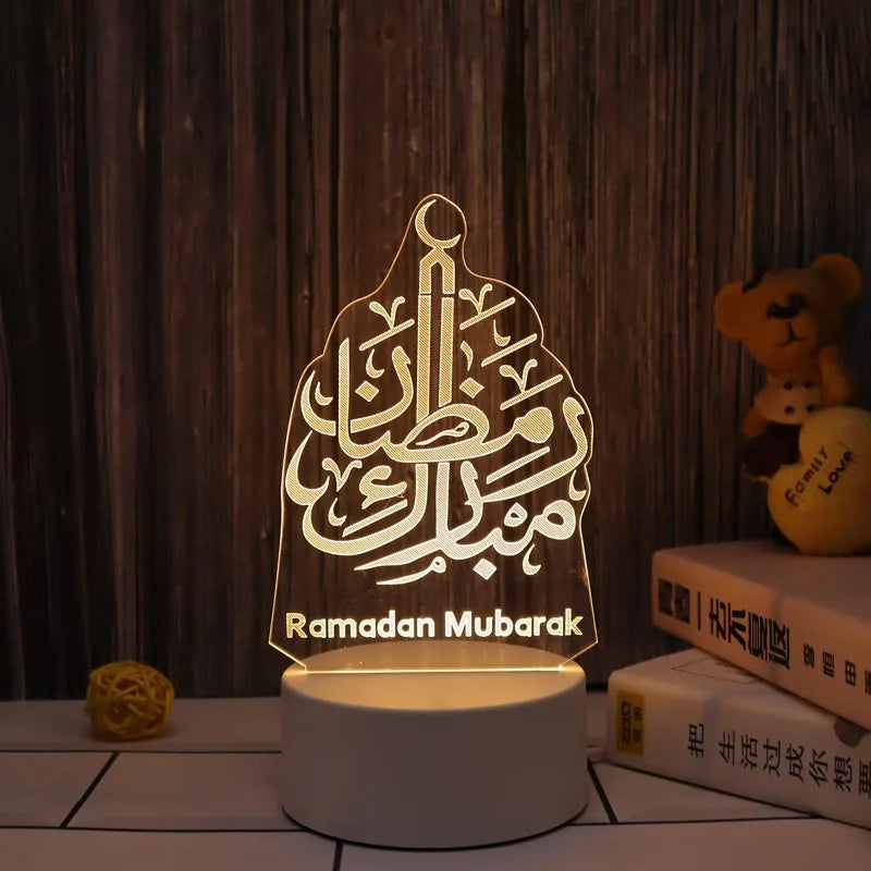 Eid Mubarak USB Operated 3D LED Night Light 2026 Eid Party Holiday Decoration Table Ornament Muslim Ramadan Decoration for Home