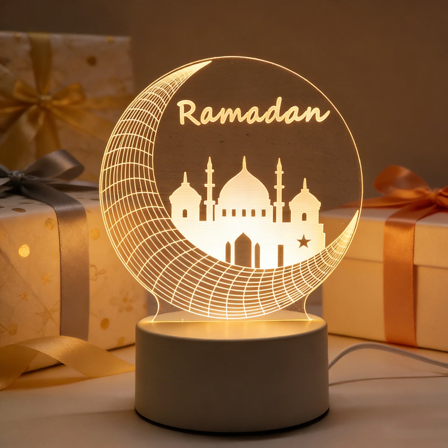 Eid Mubarak USB Operated 3D LED Night Light 2026 Eid Party Holiday Decoration Table Ornament Muslim Ramadan Decoration for Home