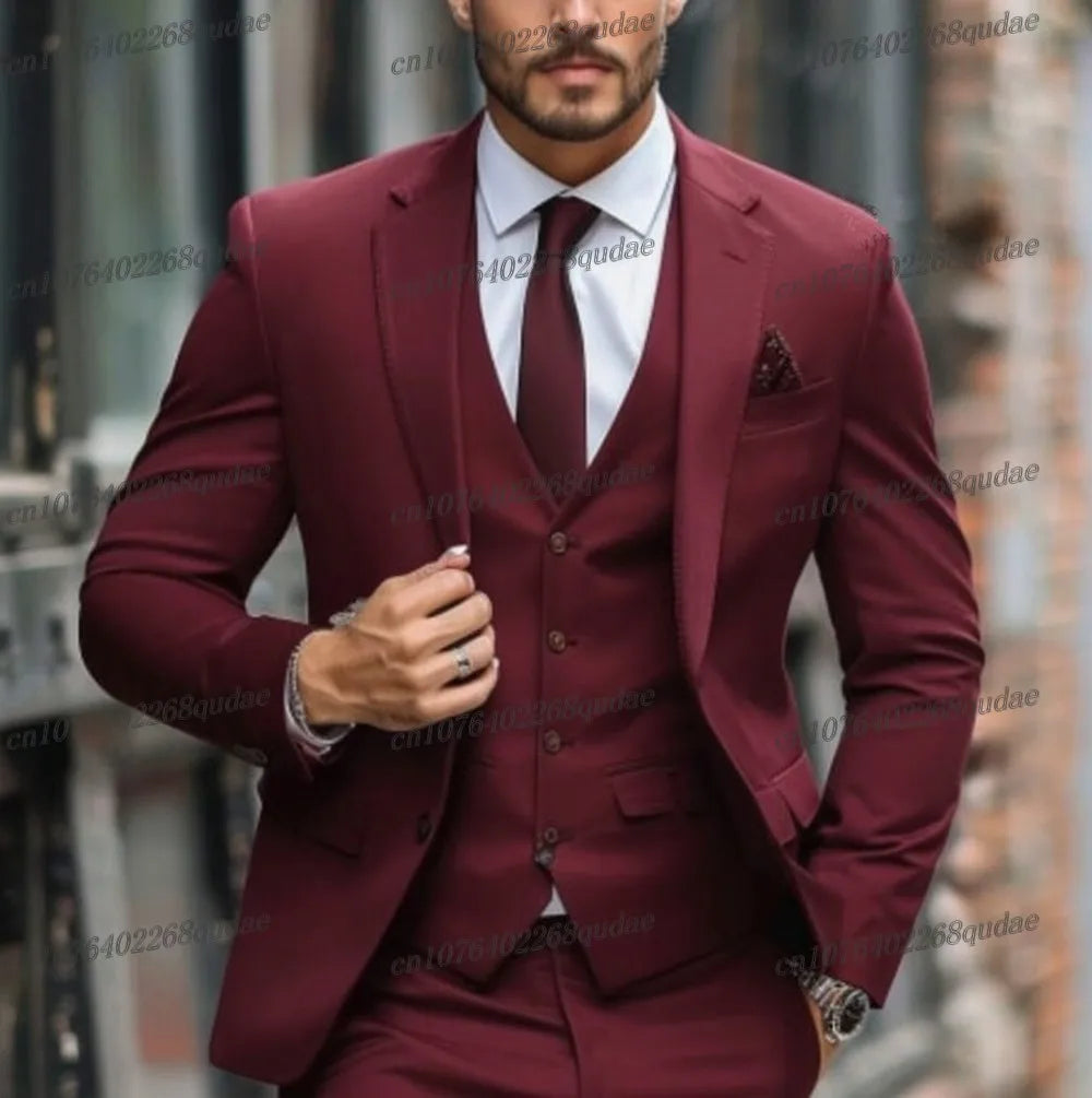 Grey Formal Men Suit Wedding Party Groom Suits Groomsman Male Tuxedos Bridegroom Costume 3 Piece Set Jacket Vest Pant