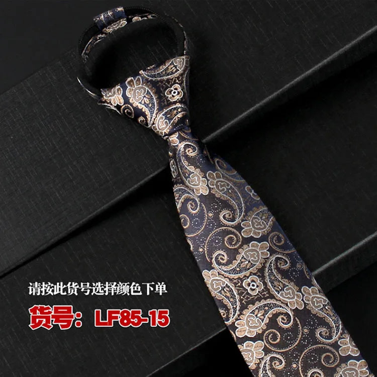 NEW Paisley Zipper Ties for Men 8CM Neck Tie Solid Striped Polka Dots Silk Neckties Men's Wedding Zipper Tie Blue Lazy Ties