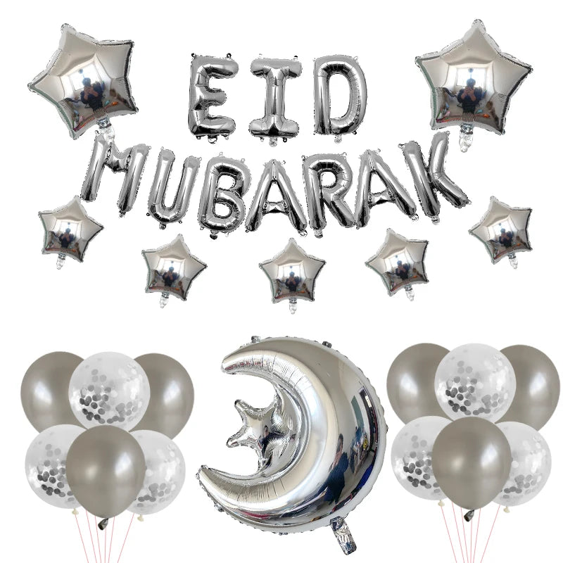 Eid Mubarak Balloons 2024 Ramadan Decorations for Home Moon Star Foil Balloon Muslim Aid Moubarak Kareem Festival Party Supplies