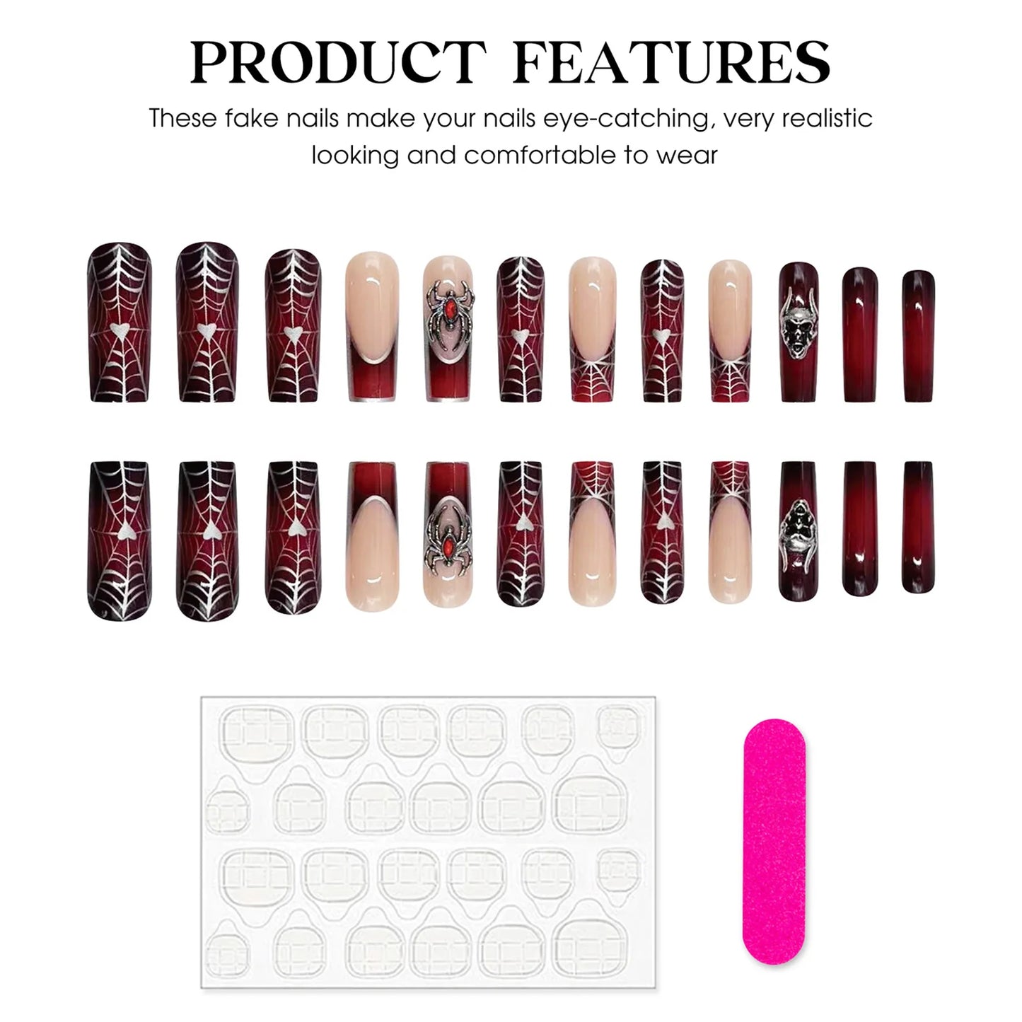24 pièces ongles manucure Spider Halloween