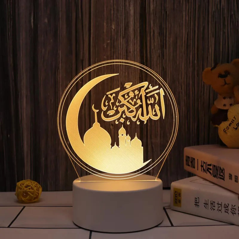 Eid Mubarak USB Operated 3D LED Night Light 2026 Eid Party Holiday Decoration Table Ornament Muslim Ramadan Decoration for Home