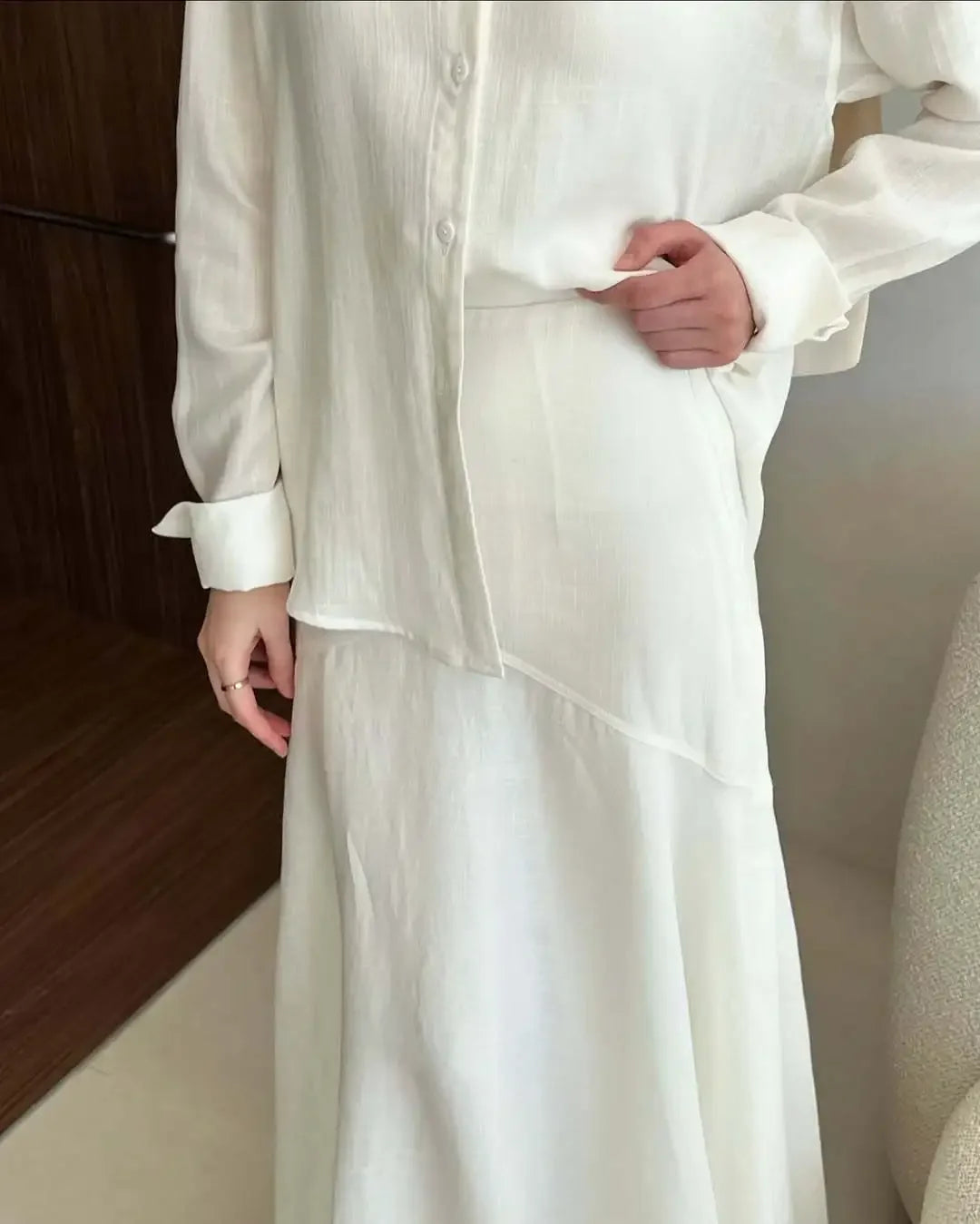 Eid Muslim Set Women Top Shirt Skirt 2 Piece Set Blouse Single Breaterd Solid Skirts Suits Arabic Dubai Musulman Ensembles 2025