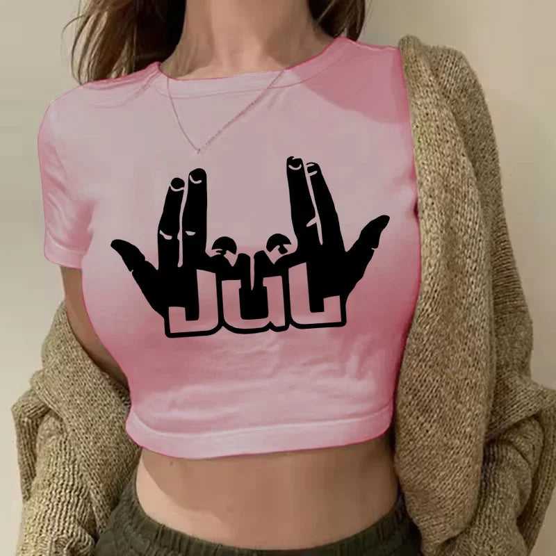 Maillot Jul Cropped Tee Shirt Girl Harajuku Gothic Sexy T-shirt Women Funny Summer Tshirt Graphic Y2k Crop Tops Clothing Female