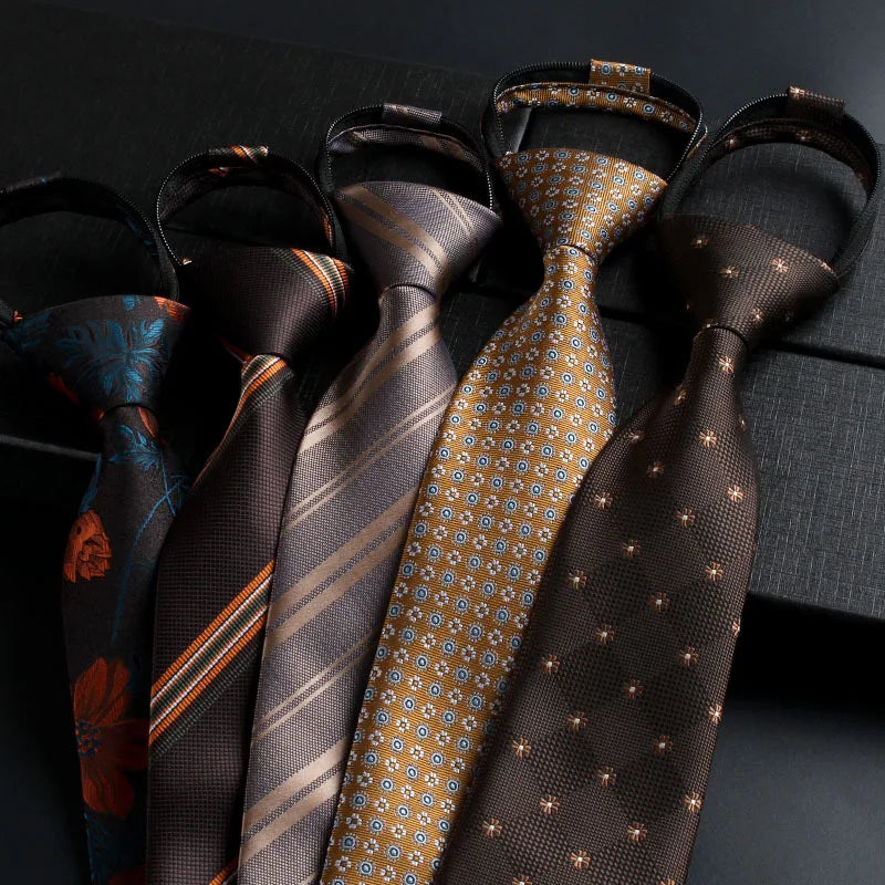 NEW Paisley Zipper Ties for Men 8CM Neck Tie Solid Striped Polka Dots Silk Neckties Men's Wedding Zipper Tie Blue Lazy Ties